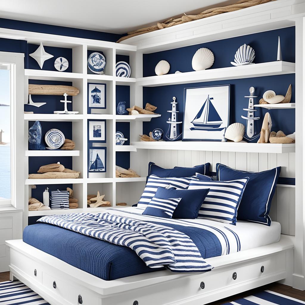 Nautical Room Design with Built-in Bedside Shelving