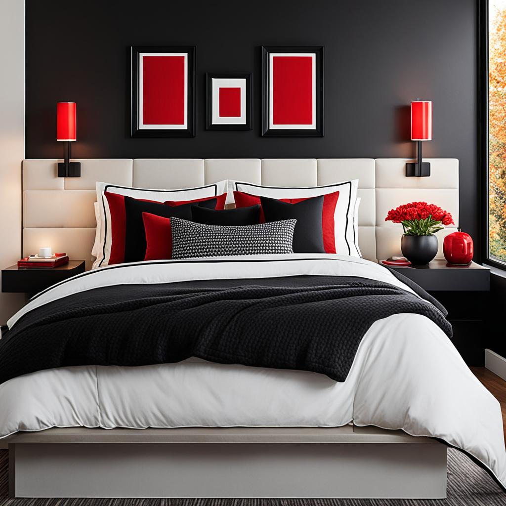 Red accent wall in a bedroom