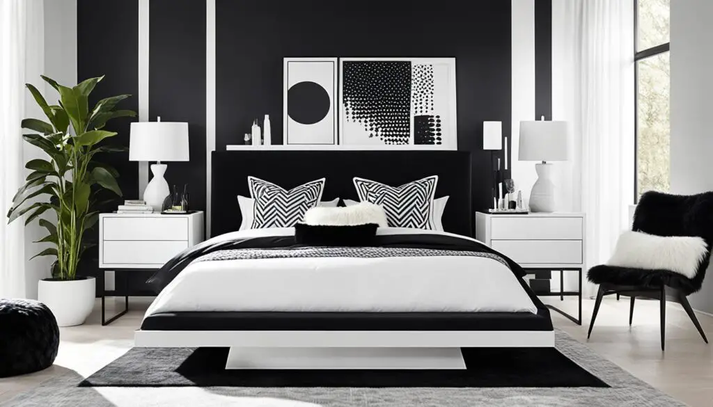 black and white bedroom