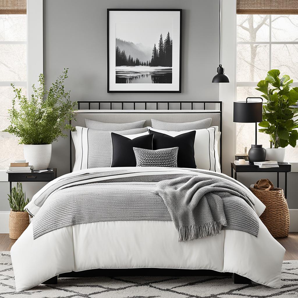 calming gray and white bedroom color scheme