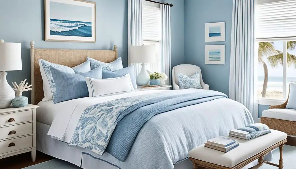 coastal blue and white bedroom