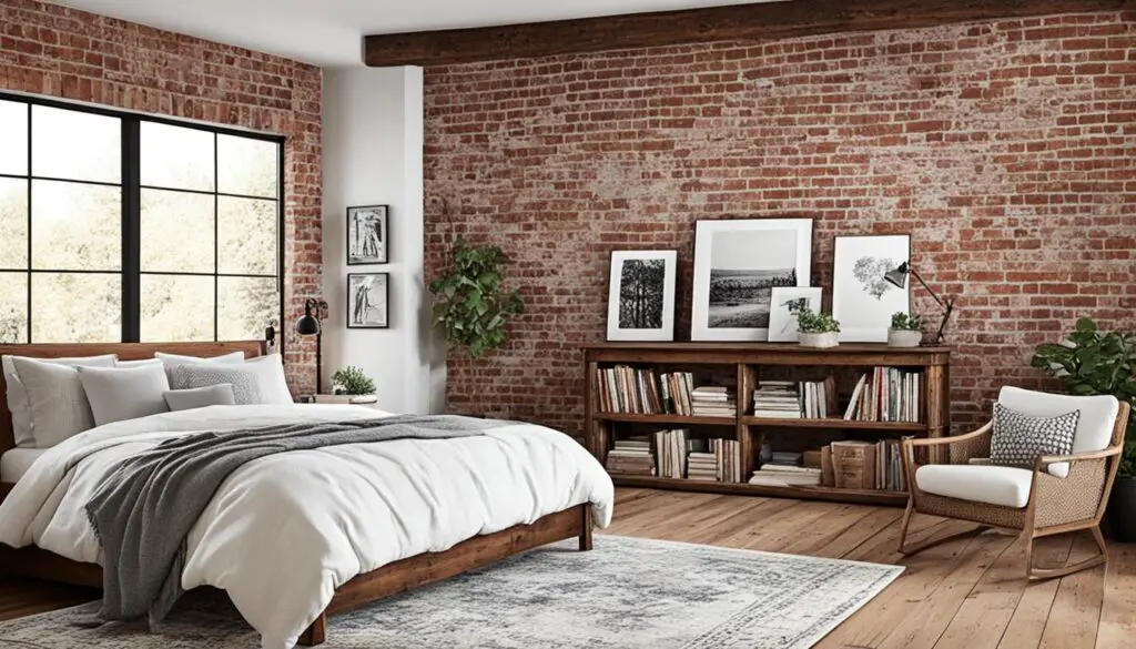 Exposed Brick Farmhouse Bedroom