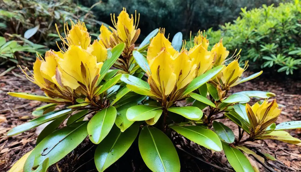 Iron deficiency and chlorosis in rhododendrons