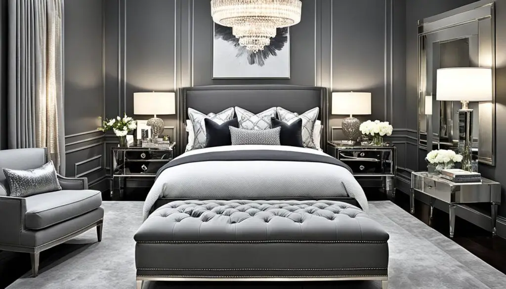 Gray bedroom with luxurious seating area