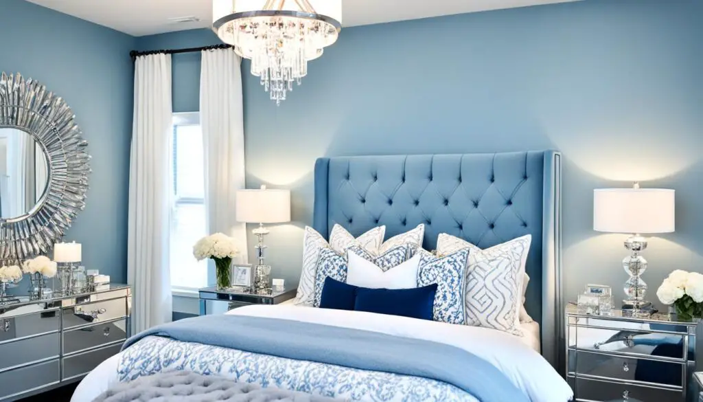 blue bedroom furniture and decor