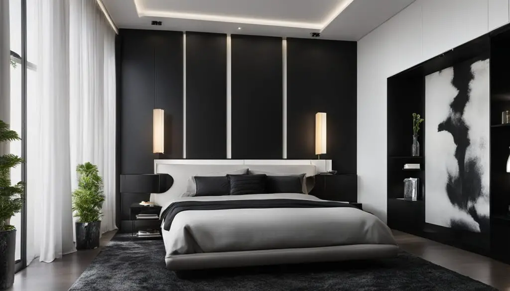 modern black and white bedroom