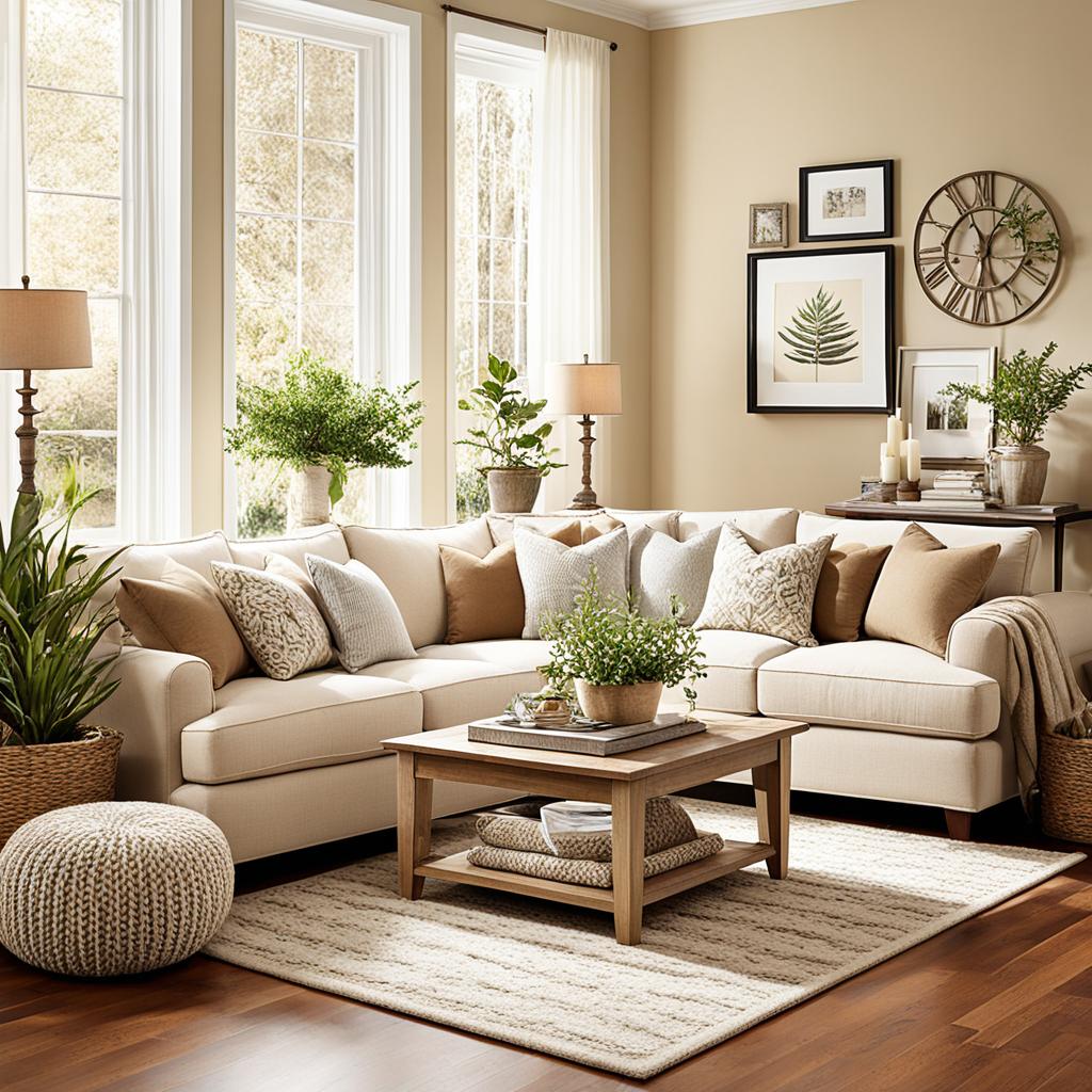 cozy living room with beige couch